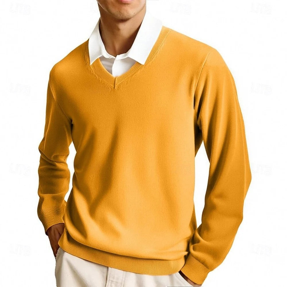 Kaven - Men's V-Neck Jumper Fine Knit Plain