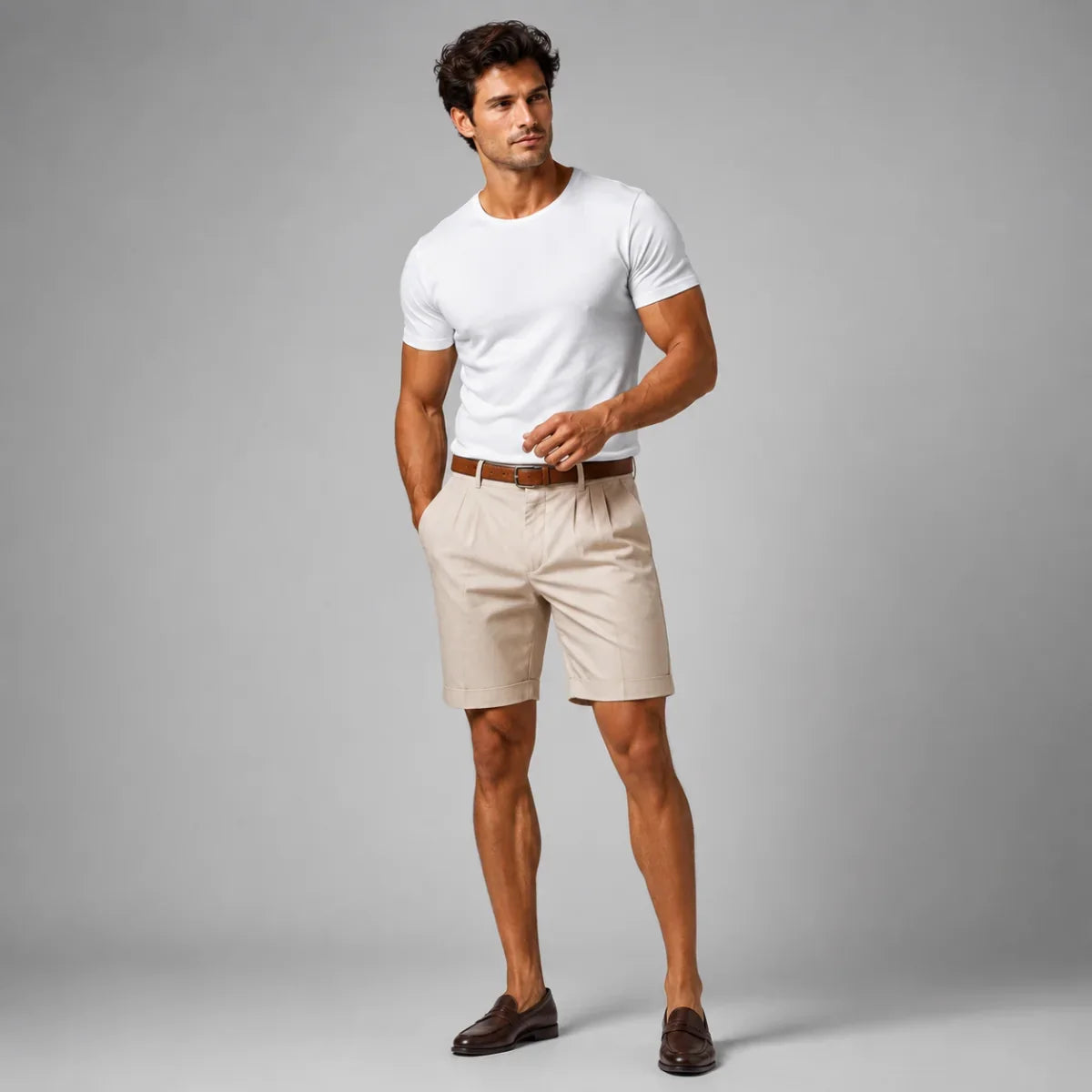Kaven Pleated Linen Shorts - Beige