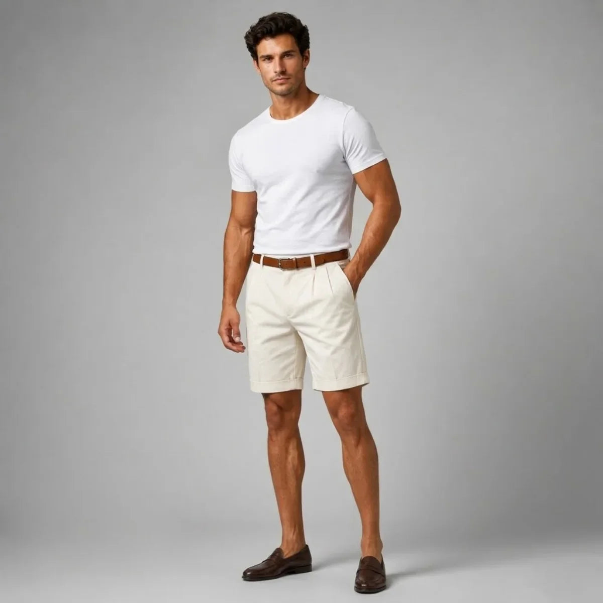 Kaven Pleated Linen Shorts - White