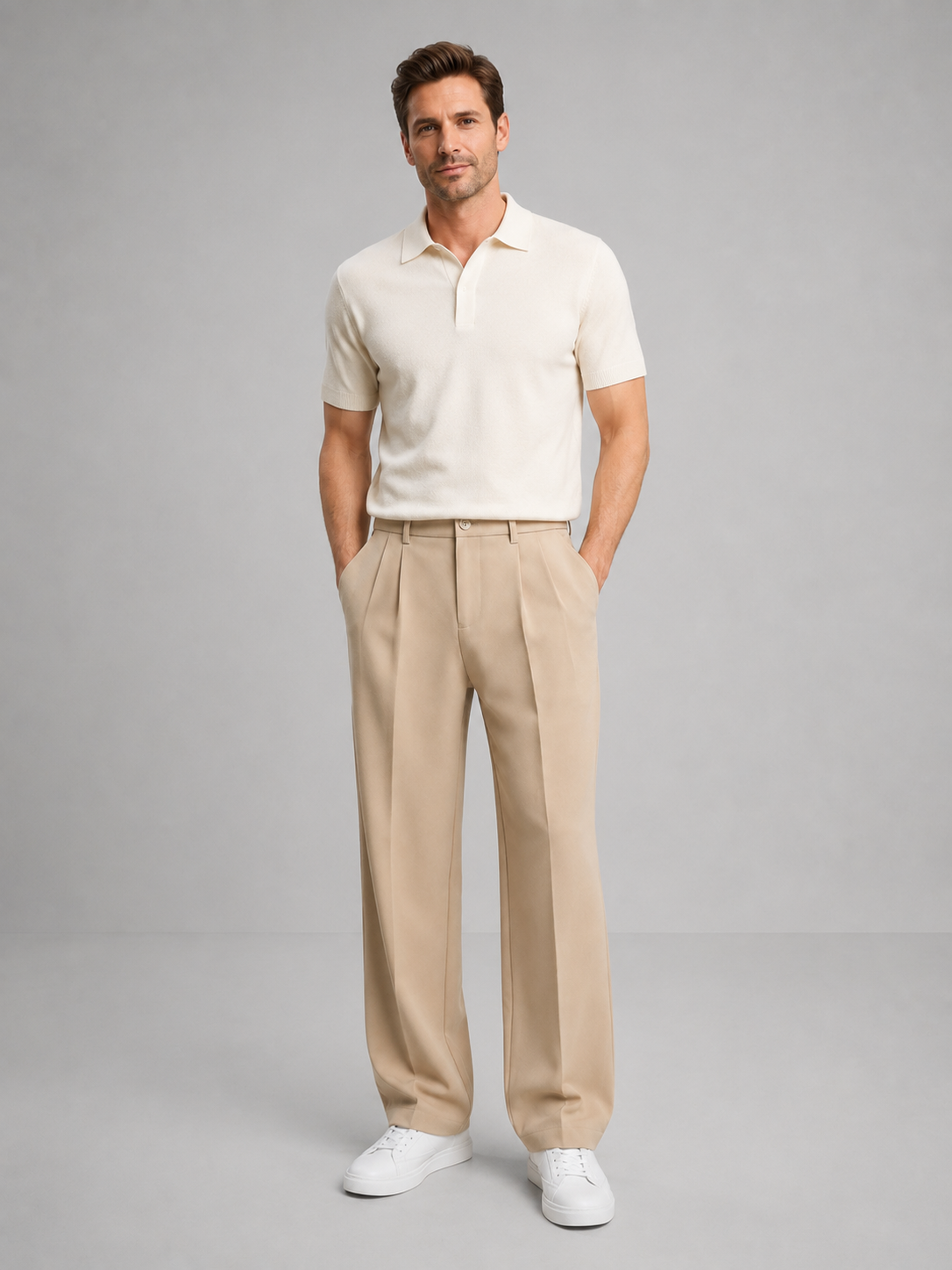 Kaven Pleated Straight Leg Pants - on model
