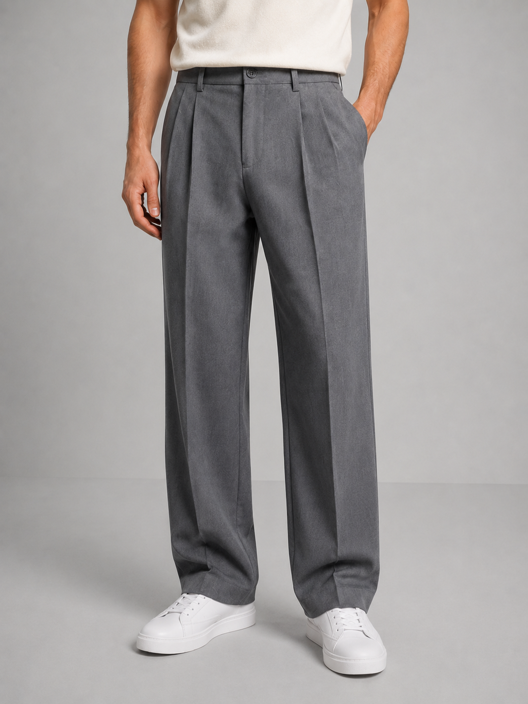Kaven Pleated Straight Leg Pants - Gray