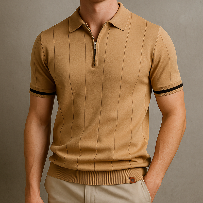 Kaven Quarter-Zip Knit Polo - Camel