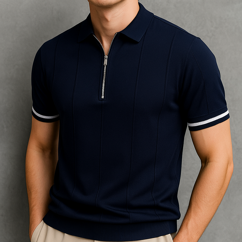 Kaven Quarter-Zip Knit Polo - Navy